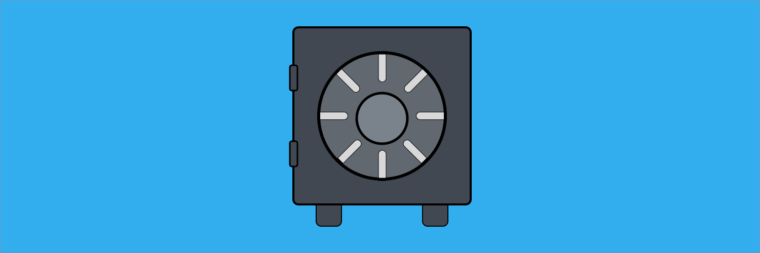 banner with a 2D icon of a safe centred on a blue background