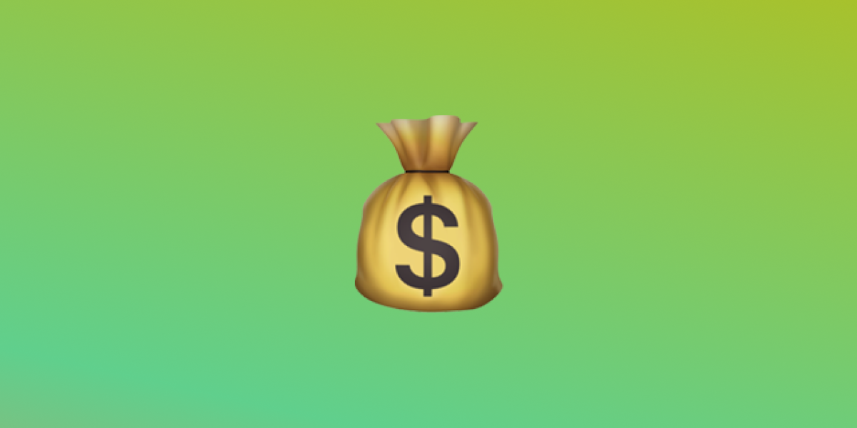 banner with a bag of money emoji in the centre on a gradient green background