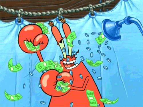 Mr Krabs money shower gif