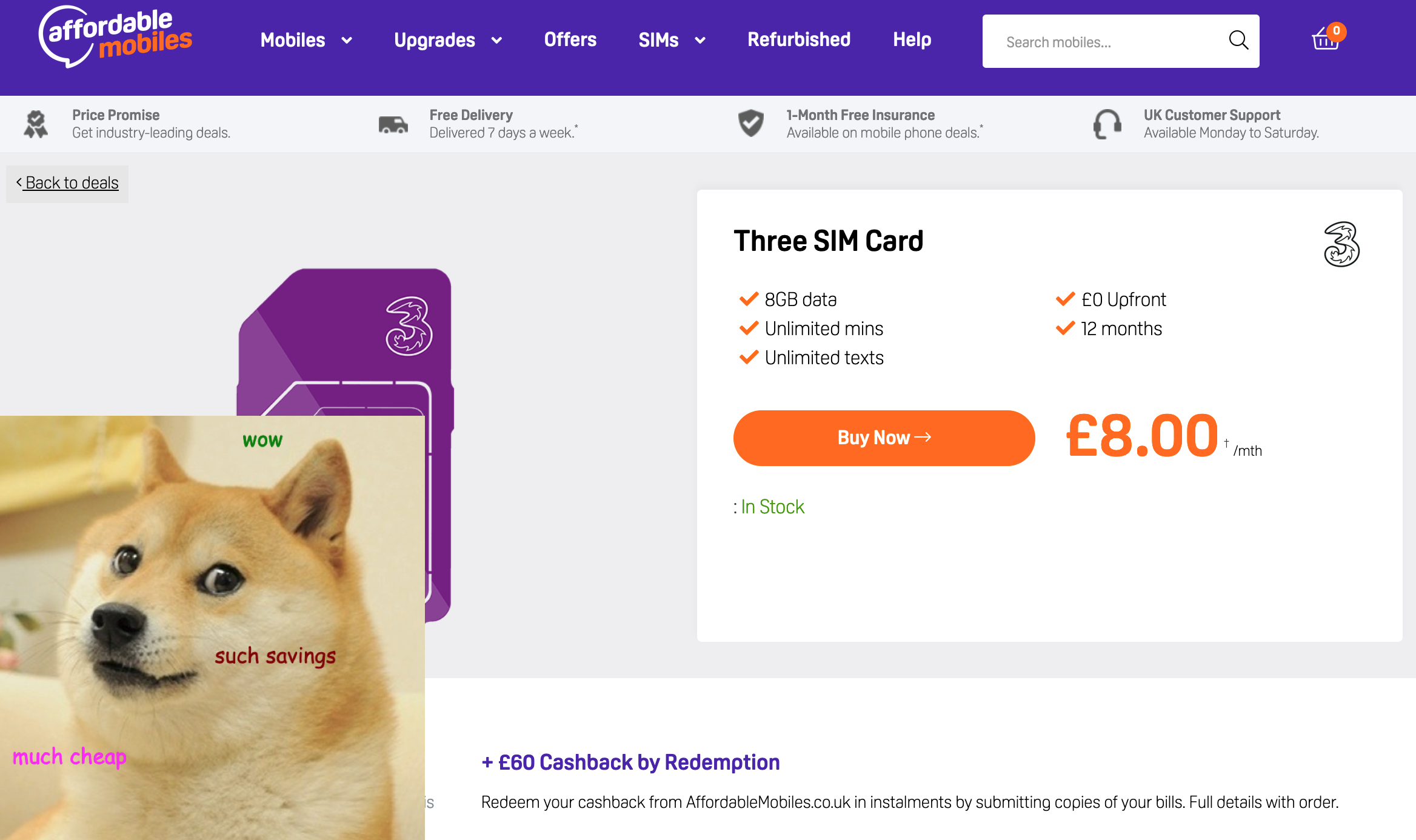 screenshot of a sim plan from the afforable mobiles website