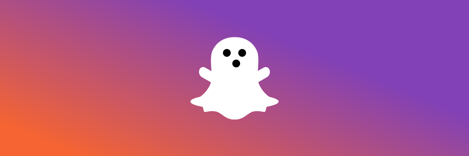 banner with a Snapchat styled ghost logo centred on a gradient background where the colours of gradient closely resemble Instagram's brand colours