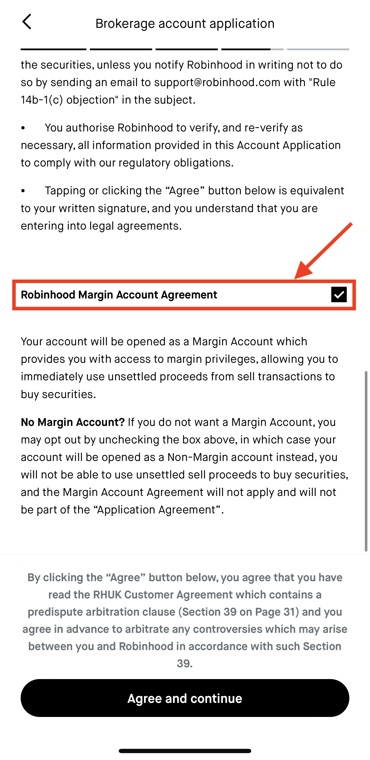 Pre-selected margin account